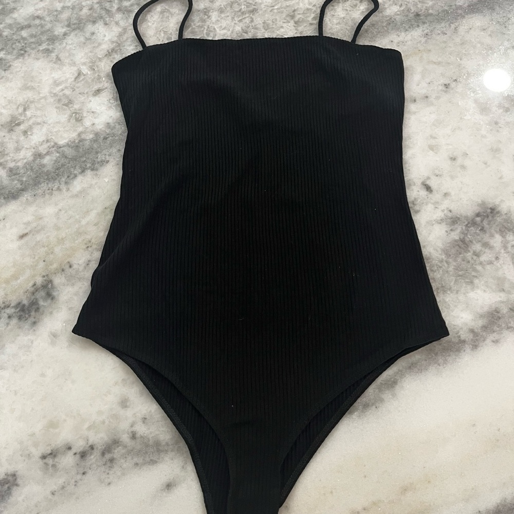 Reformation Black Ribbed Bodysuit